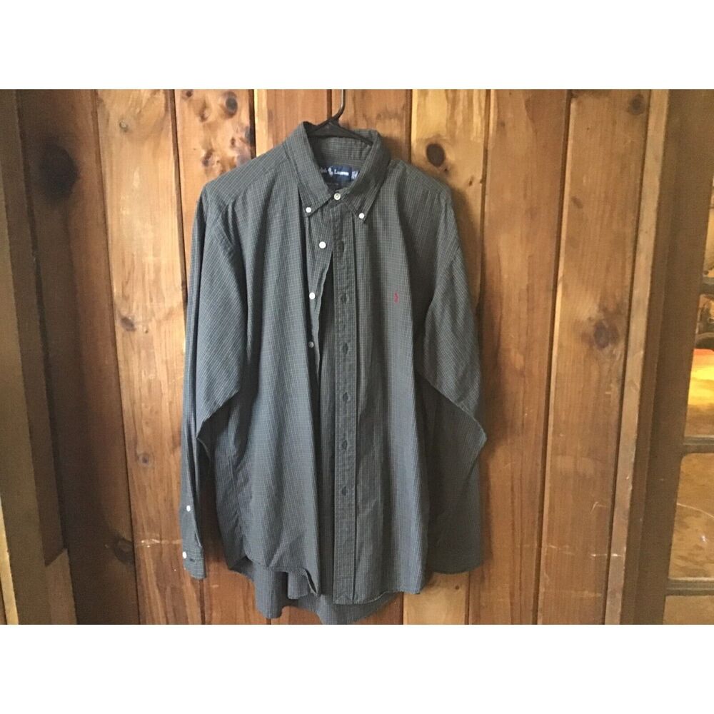 Ralph Lauren Blue Plaid Shirt Size 16 34/35 Long Sleeve Button Down Collar